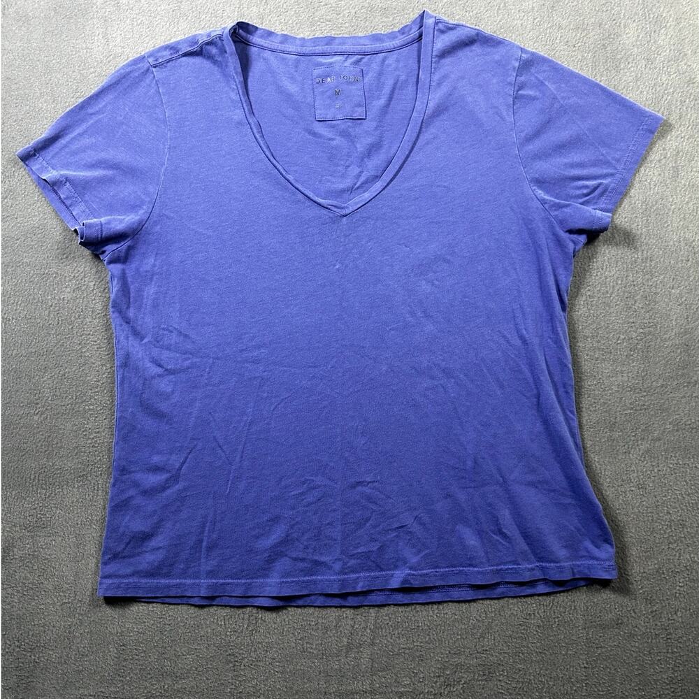 Dear John Short Sleeve V-Neck‎ T-Shirt Size Medium Blue Soft